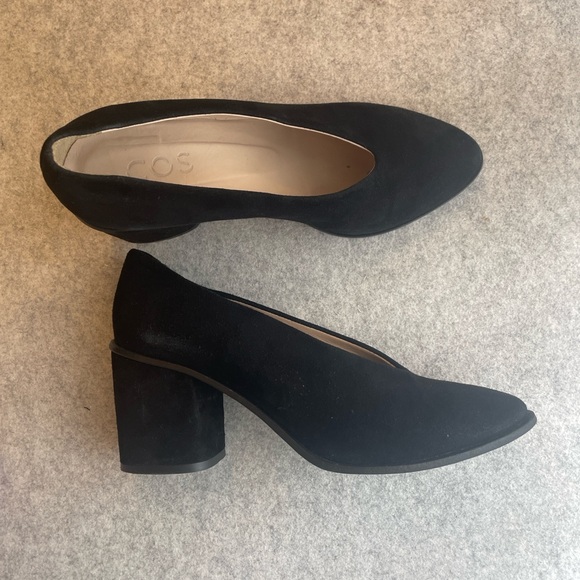 COS Black Suede Block Heels Size 39 - Picture 4 of 10